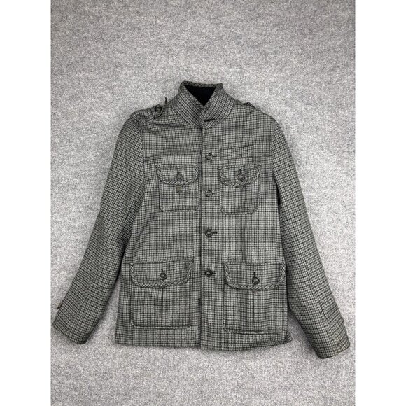 Guess Jacket Womens Small Gray Houndstooth Military Utility Wool Blend Coat - Picture 1 of 8